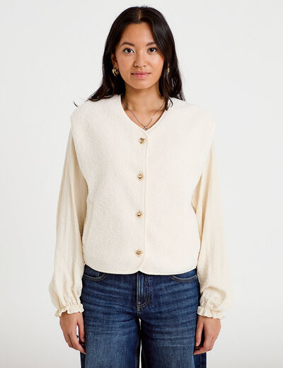 Gilet sans manches effet polaire ecru femme