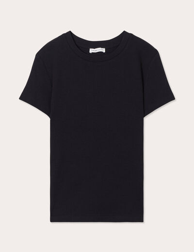 T-shirt manches courtes côtelé noir femme