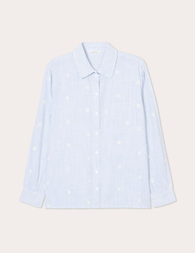 Chemise brodée manches longues blanc femme