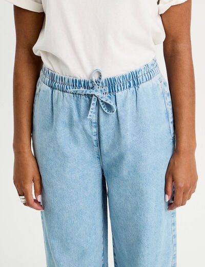 Jeans large taille élastiquée denim bleach femme