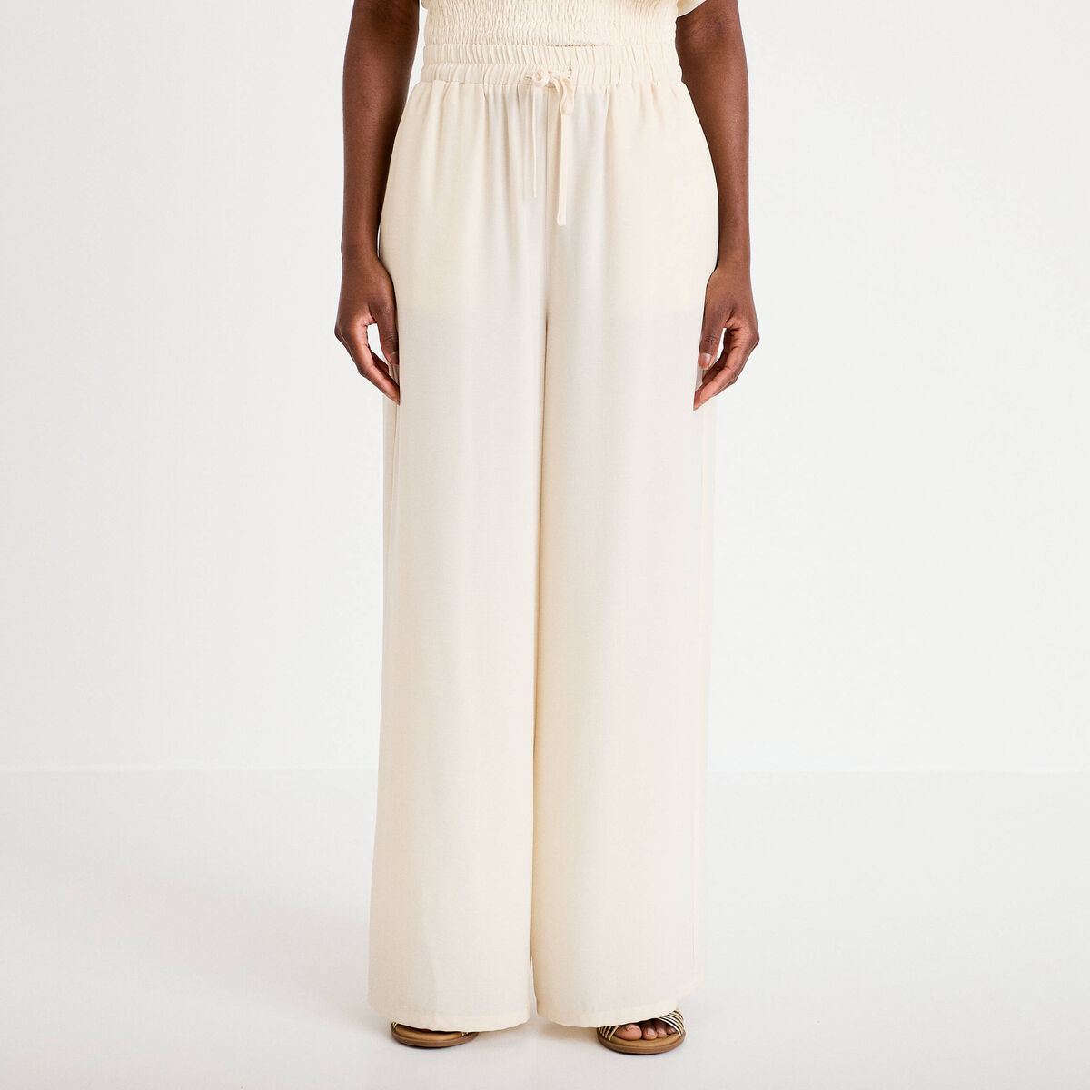 Pantalon large fluide ecru femme
