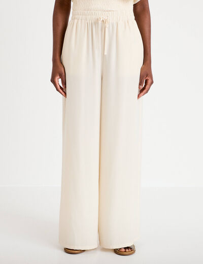 Pantalon large fluide ecru femme