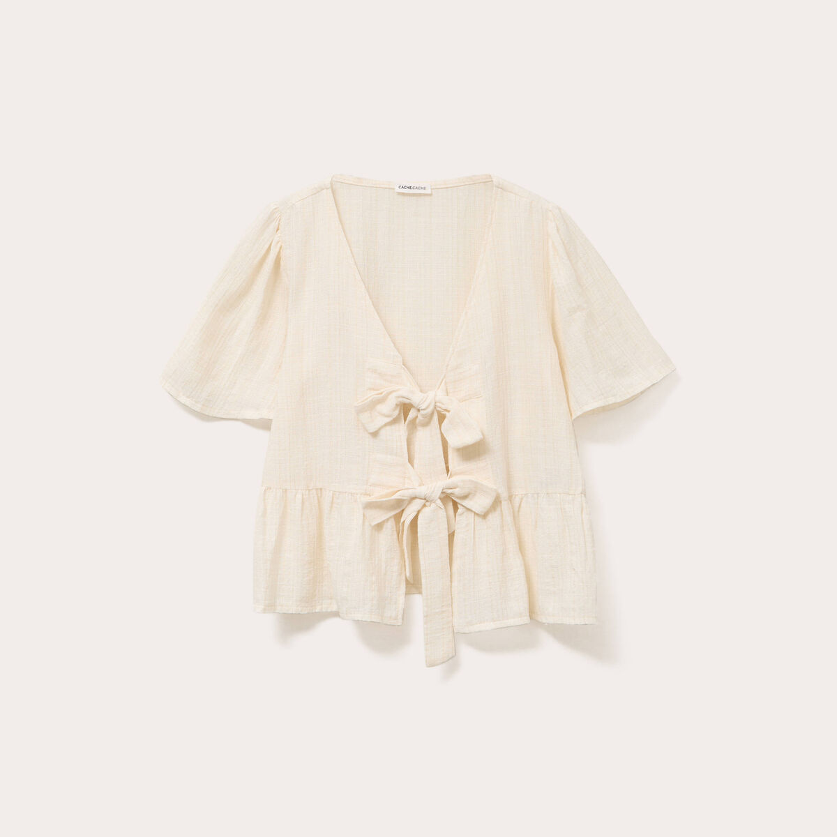Blouse manches courtes noeuds ecru femme