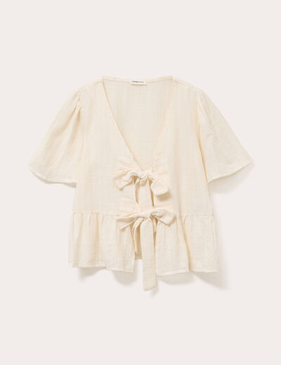 Blouse manches courtes noeuds ecru femme