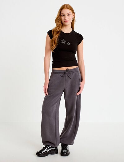 Jogging large taille basse gris fonc&eacute; femme
