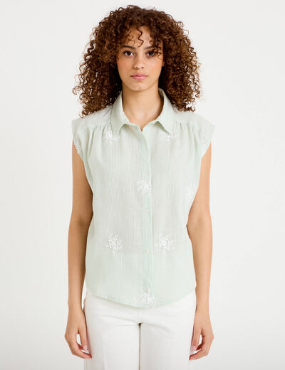 Chemise sans manches col classique vert clair femme