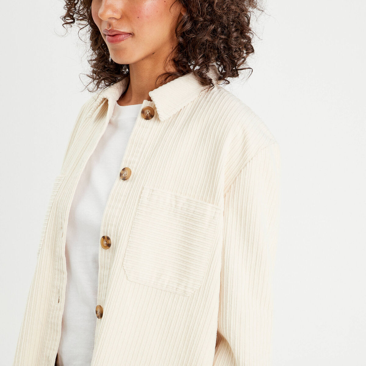 Surchemise velours côtelé ecru femme