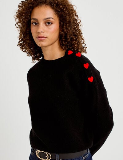Pull ample col rond manches longues noir femme
