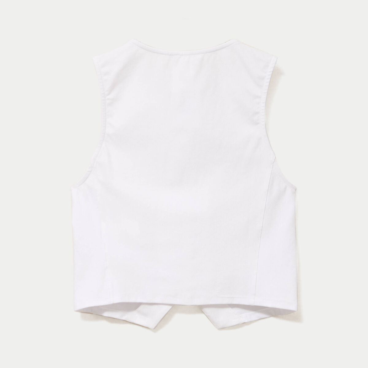 Gilet jean cintr&eacute; cropped sans manches blanc femme