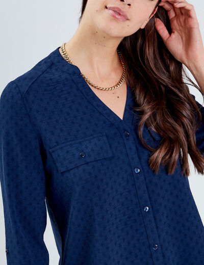 Chemise manches 3/4 bleu marine femme