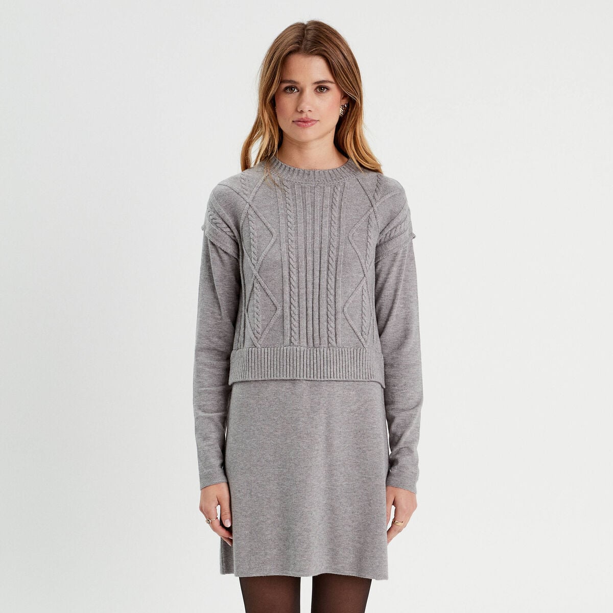 Robe pull effet 2-en-1 gris clair femme