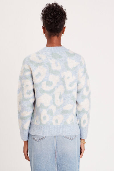Pull manches longues col rond bleu pastel femme