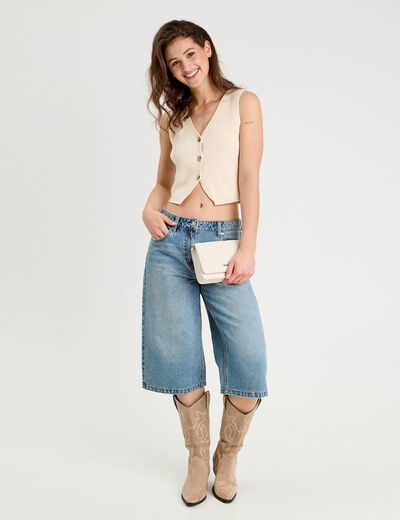 Gilet sans manches col en V ecru femme