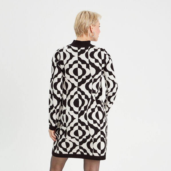 Robe pull droite col montant blanc femme