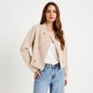 Veste droite cropped effet polaire ivoire femme