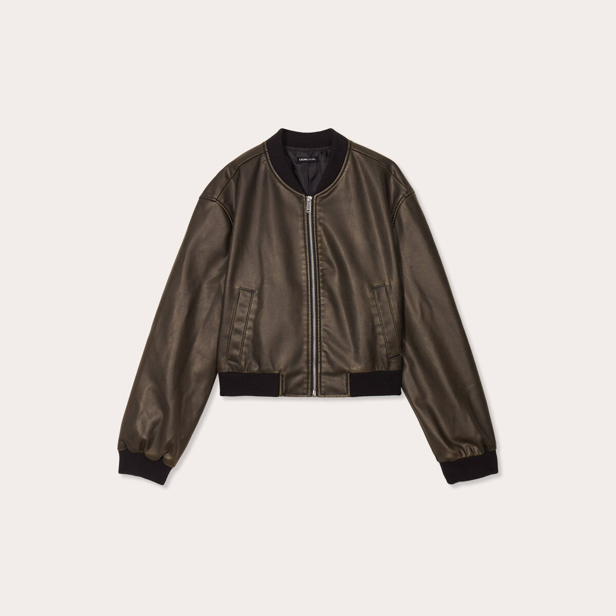 Veste bomber simili cuir noir femme