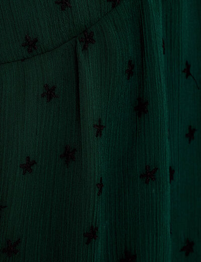 Blouse brod&eacute;e volant&eacute;e vert fonc&eacute; femme