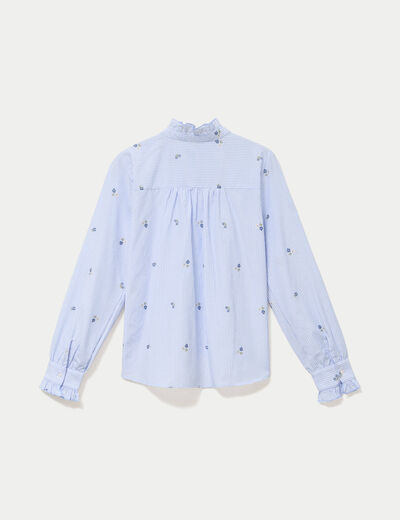 Chemise droite manches longues bleu ciel femme