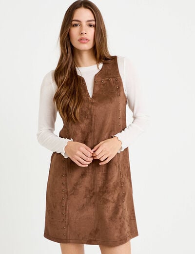 Robe droite courte sans manches col rond marron femme