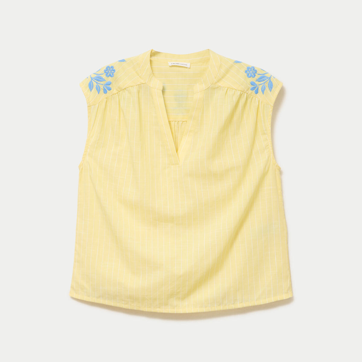 Blouse droite sans manches col v jaune pastel femme