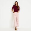 Jean flare cropped taille haute rose nude femme
