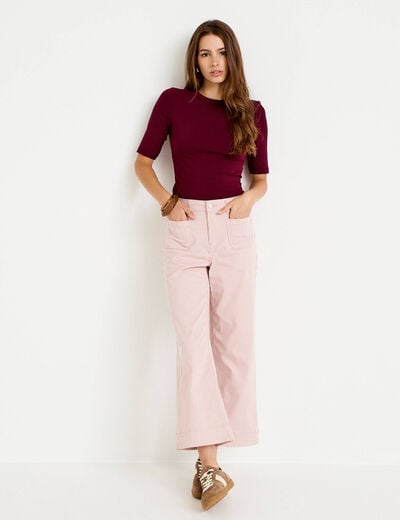 Jean flare cropped taille haute rose nude femme