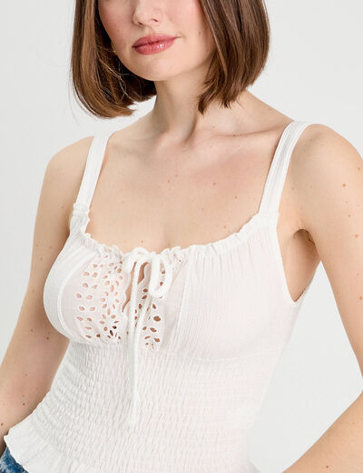 Débardeur smocké blanc femme