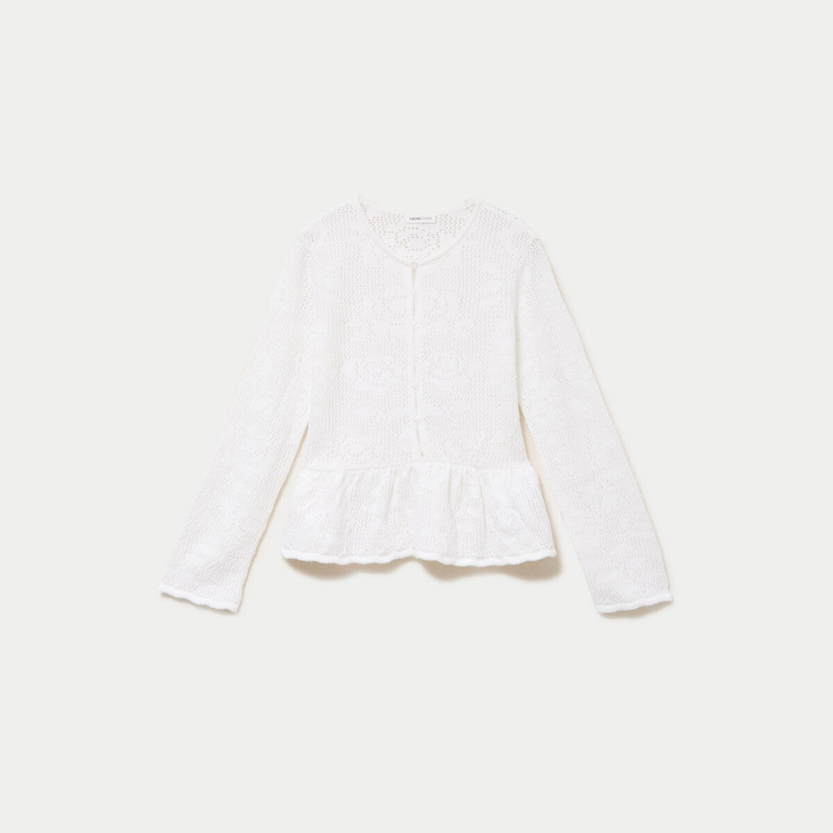 Pull ajour&eacute; p&eacute;plum manches longues ecru femme