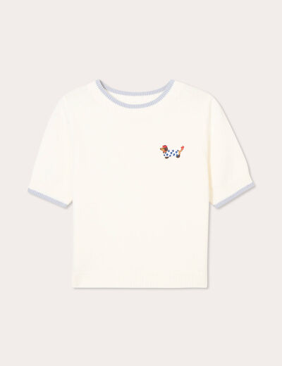 Pull manches courtes ecru femme