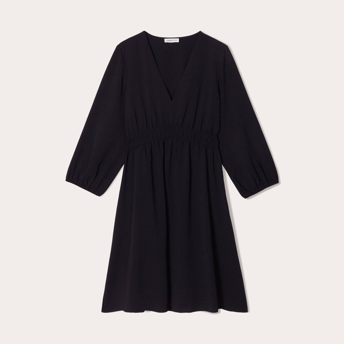 Robe évasée manches 3/4 noir femme