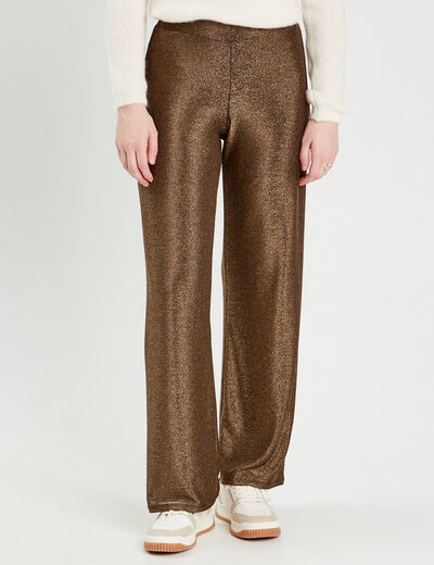 Pantalon large fils métallisés couleur or femme