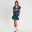 Robe évasée taille smockée bleu foncé femme