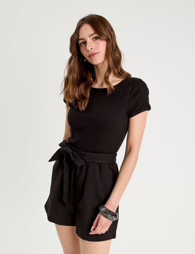 Combishort ceinturée noir femme