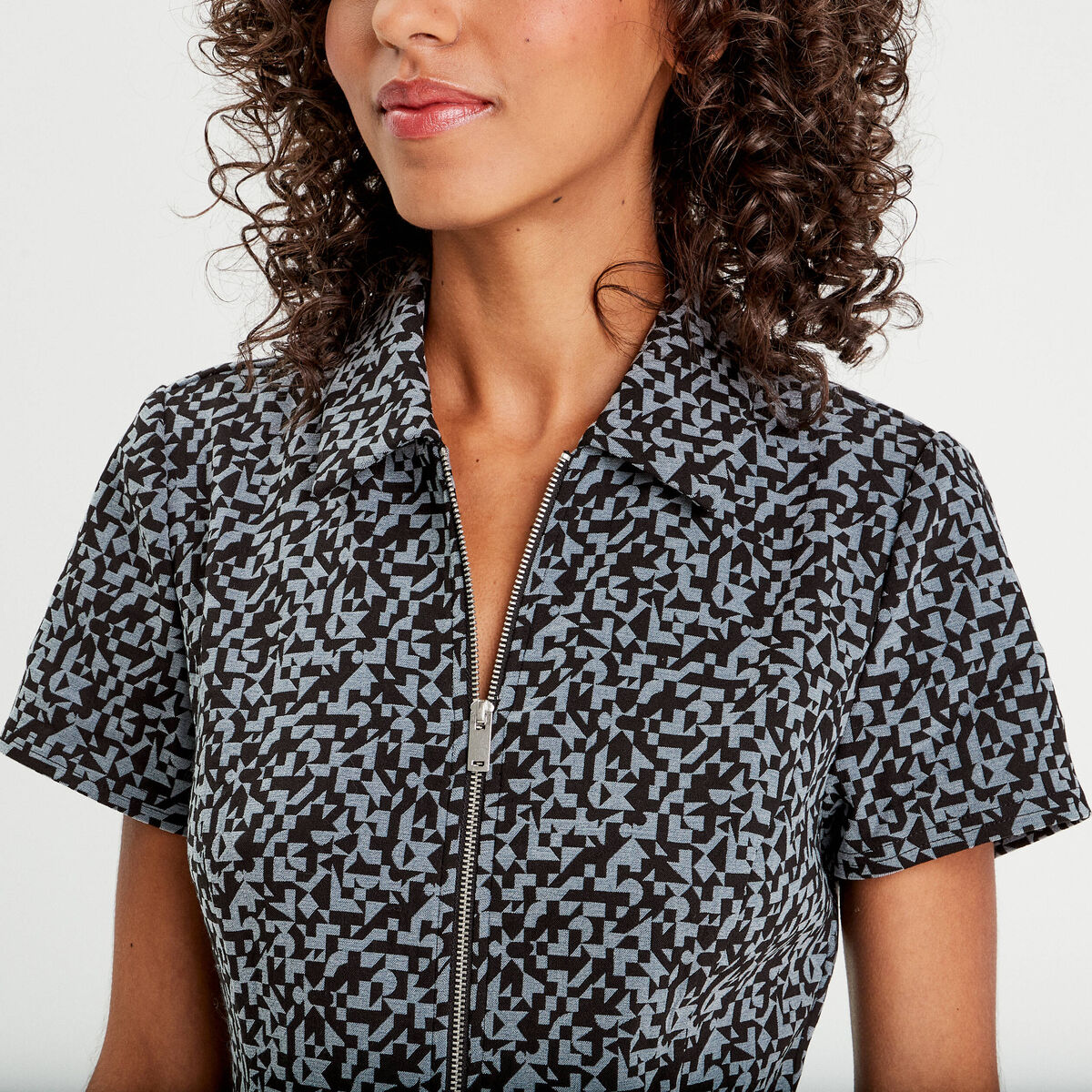 Robe évasée zippée noir femme