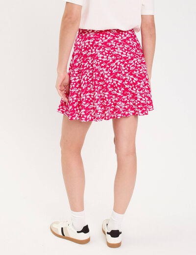 jupe courte évasée stretch rose fushia femme