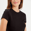 T-shirt manches courtes côtelé noir femme