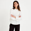 Blouse droite manches longues pliss&eacute;e ecru femme