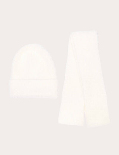 Ensemble &eacute;charpe et bonnet ecru femme