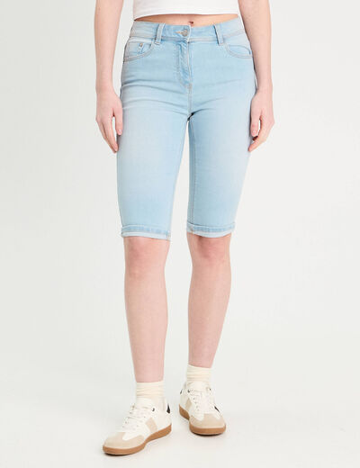 Bermuda skinny en jean denim bleach femme