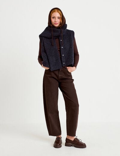 Veste droite sans manches col am&eacute;ricain bleu marine femme
