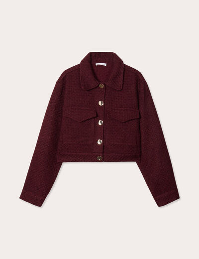 Veste tweed boutonnée bordeaux femme