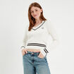 Pull manches longues torsades ecru femme