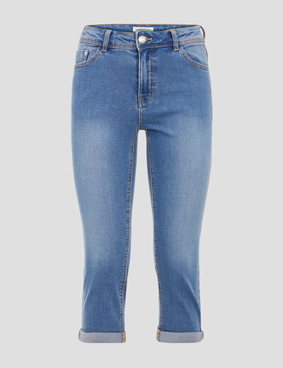 Pantacourt denim double stone femme