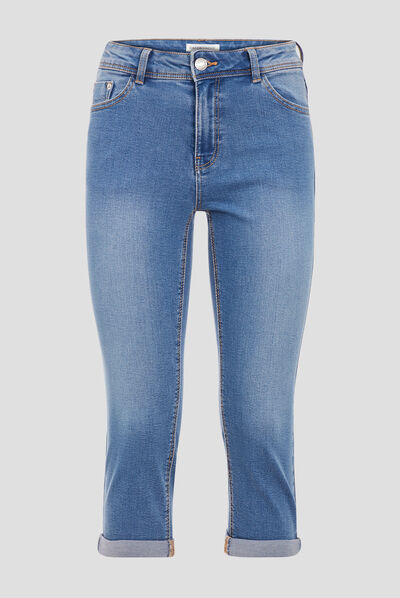 Pantacourt denim double stone femme