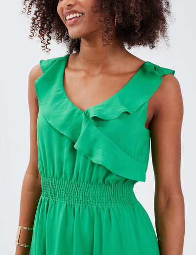 Robe longue évasée volantée vert menthe femme