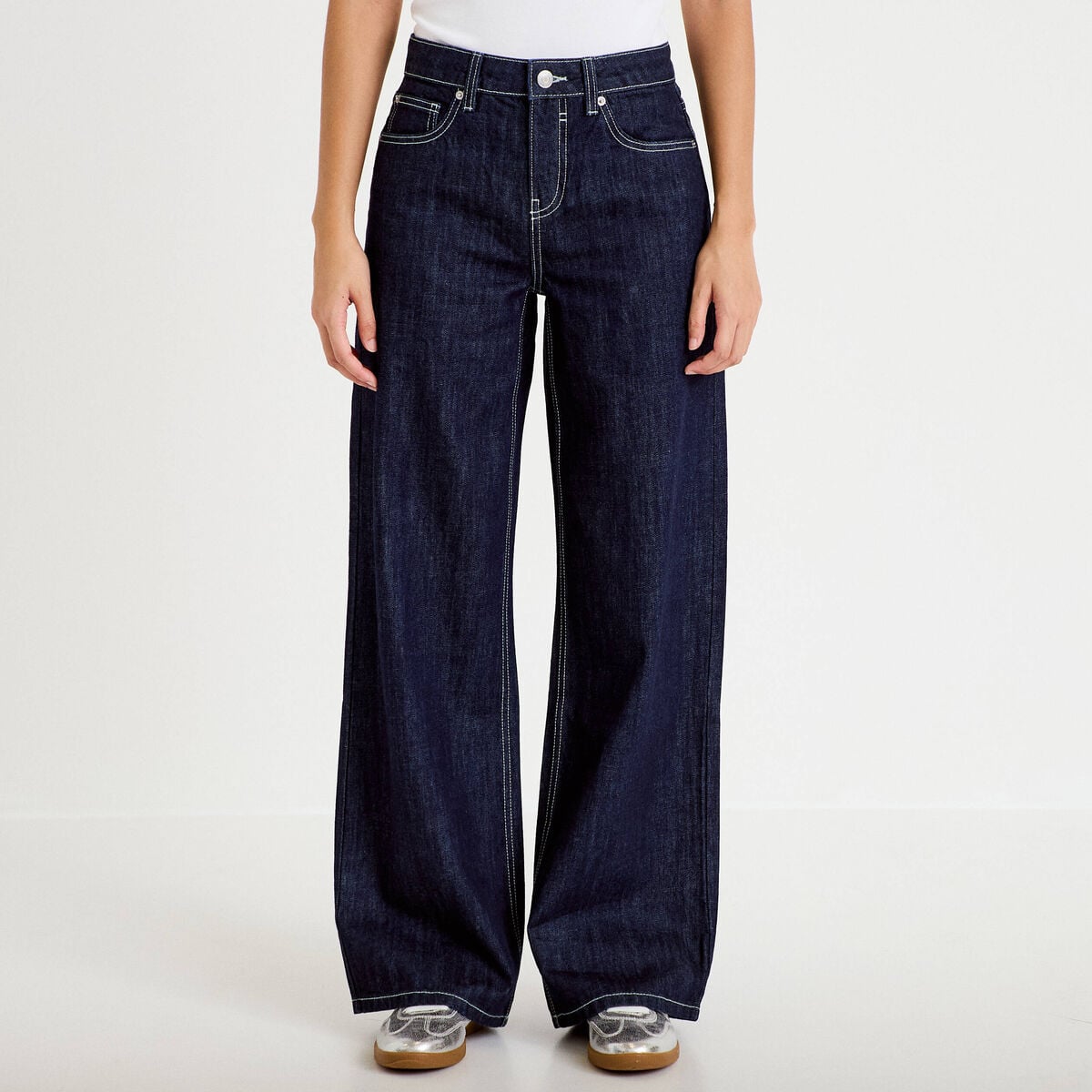 Jean wide leg taille basse denim brut femme