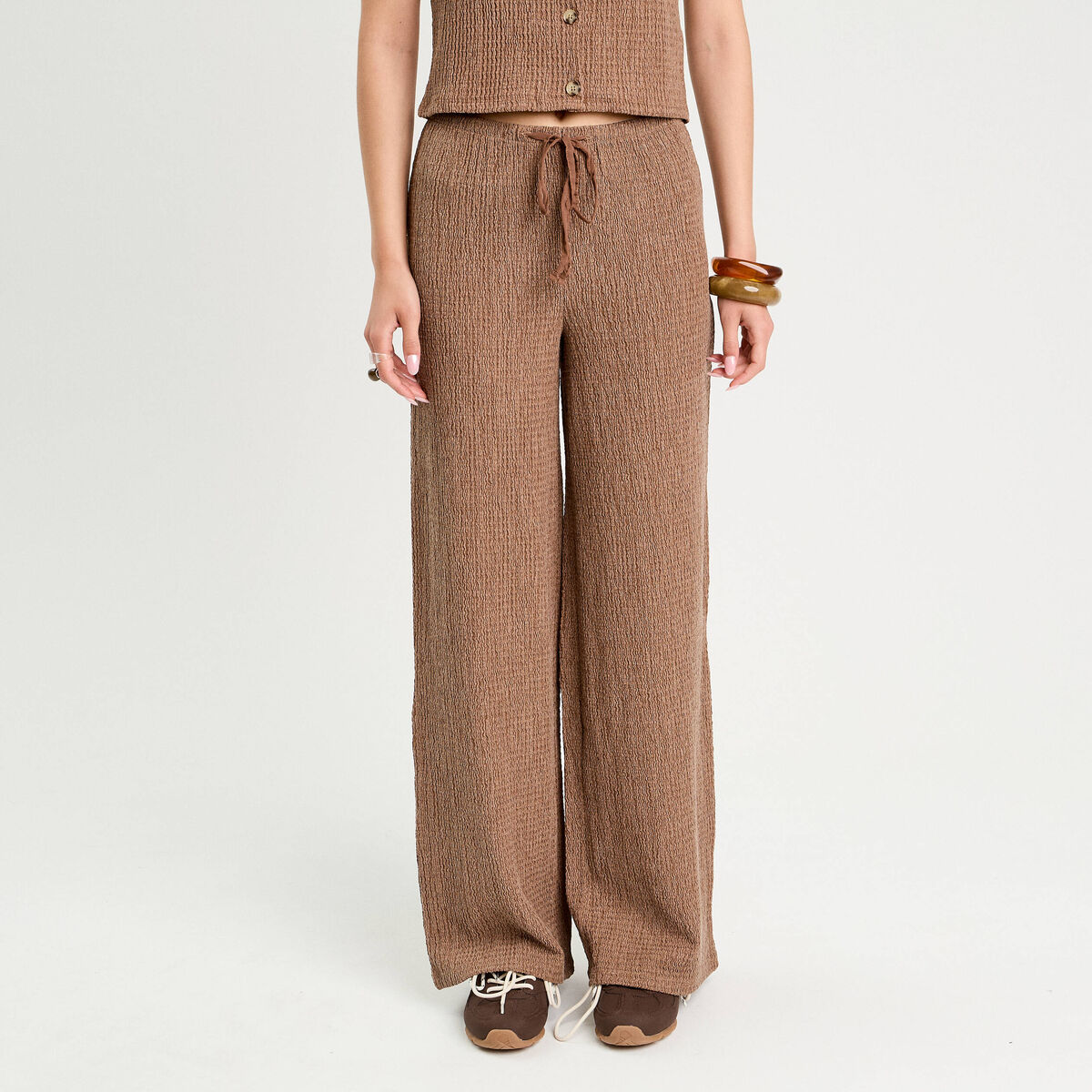 Pantalon large marron femme