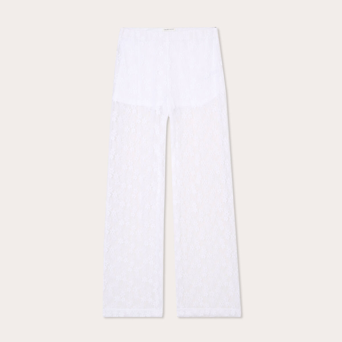 Pantalon dentelle large blanc femme