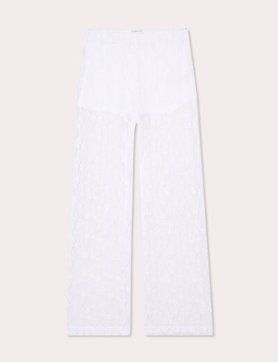 Pantalon dentelle large blanc femme