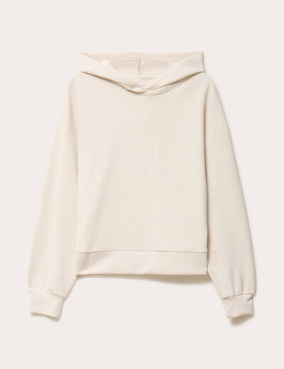 Sweat &agrave; capuche manches longues ecru femme